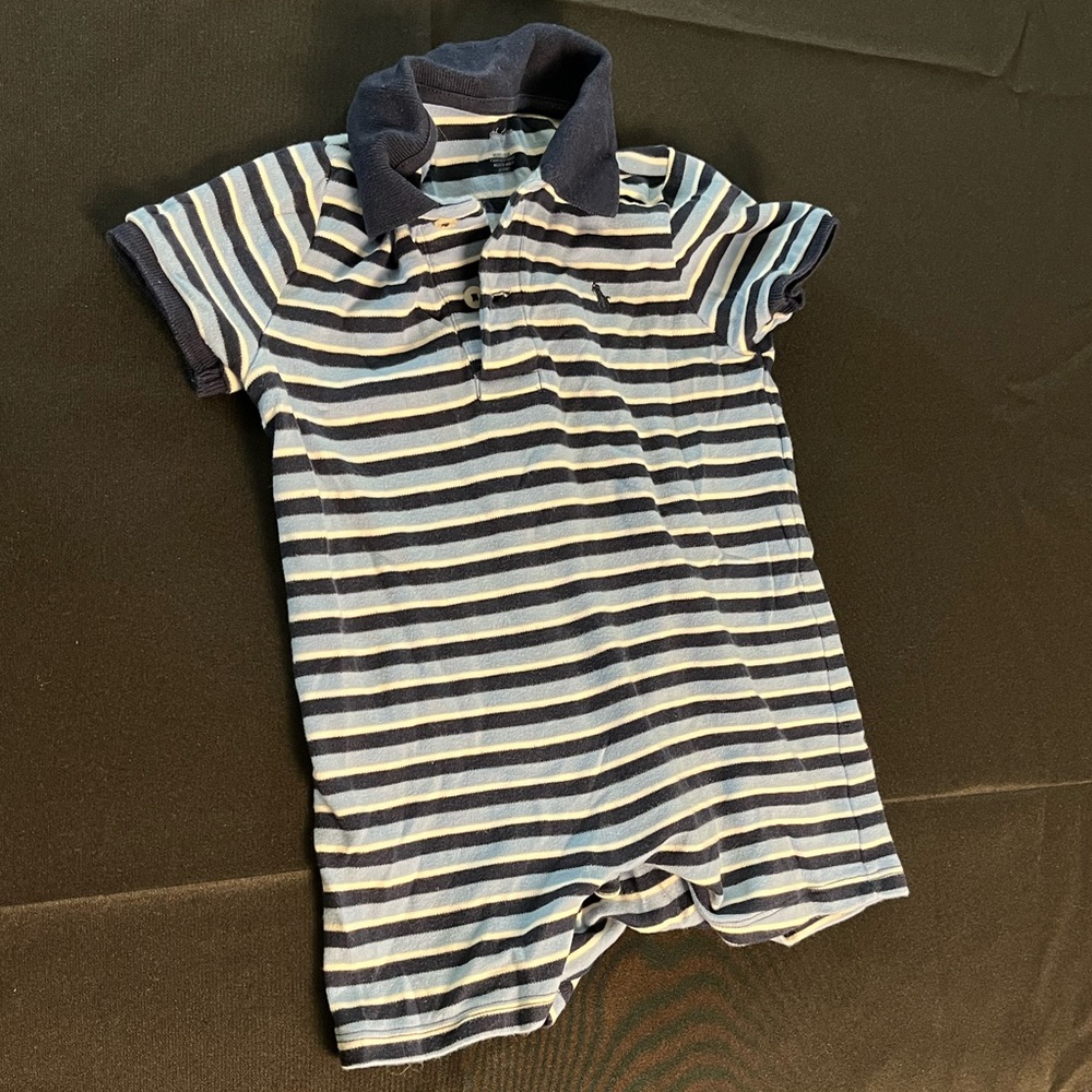 Infant Ralph Lauren Blue Striped shortall 18M
